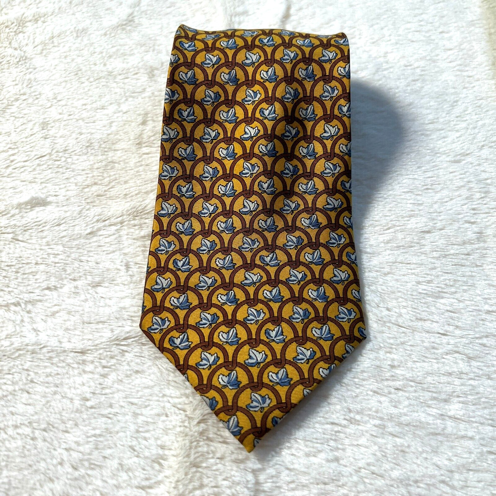 Vintage Gap Premium 100% Silk Necktie Tie Gold Brown Leaf - 59"